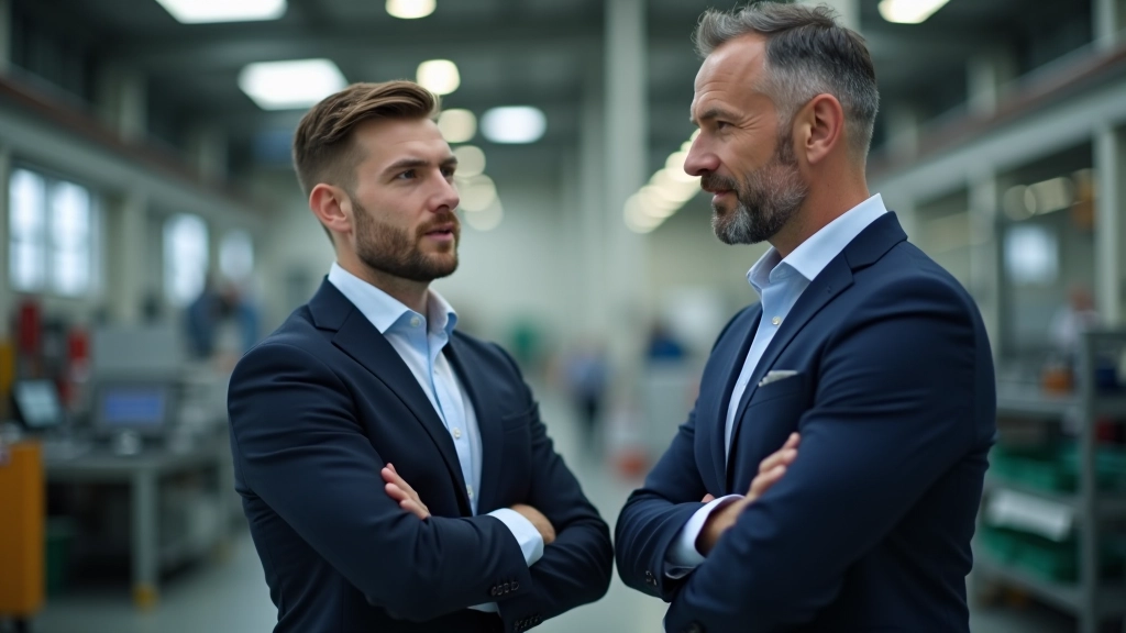 Vorstandsteam in Produktionsstätte bespricht Geschäftsstrategie und Quartalsziele